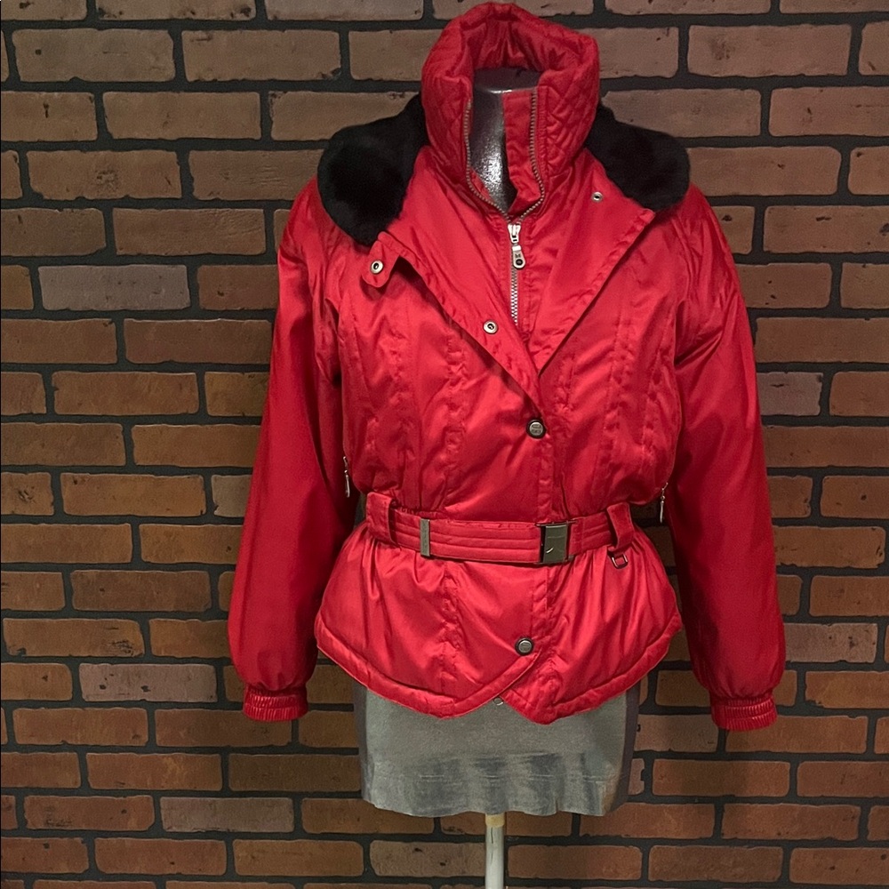 Retro Style Red Ski Jacket with Belt